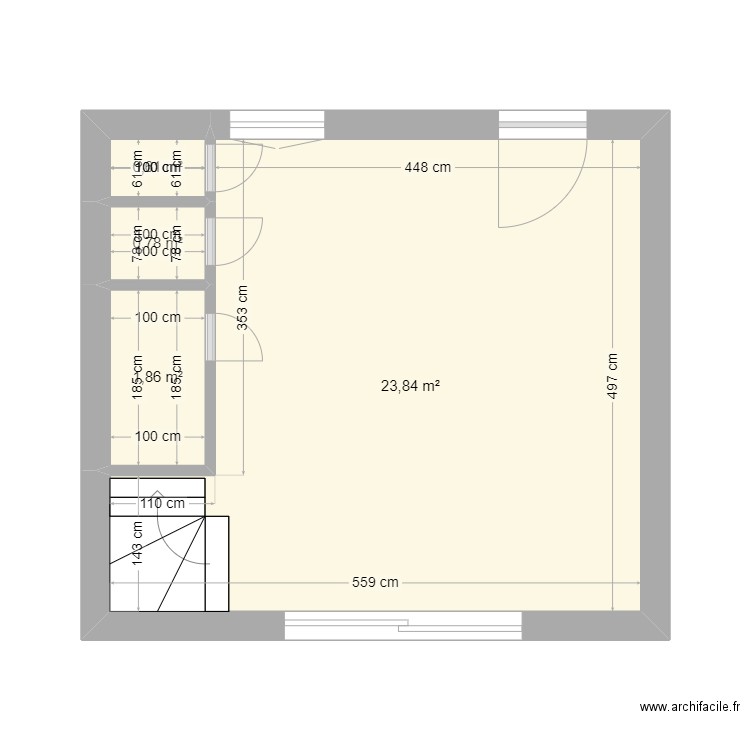 T3 duplex_étage 0. Plan de 4 pièces et 27 m2