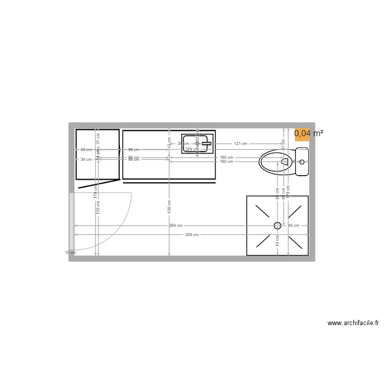 passy sdb. Plan de 1 pièce et 6 m2