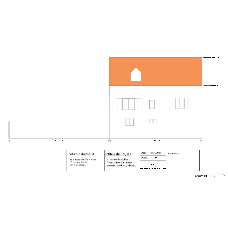 Elevation ouest existant. Plan de 0 pièce et 0 m2