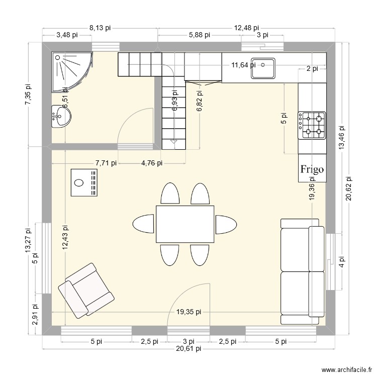 chalet. Plan de 2 pièces et 34 m2