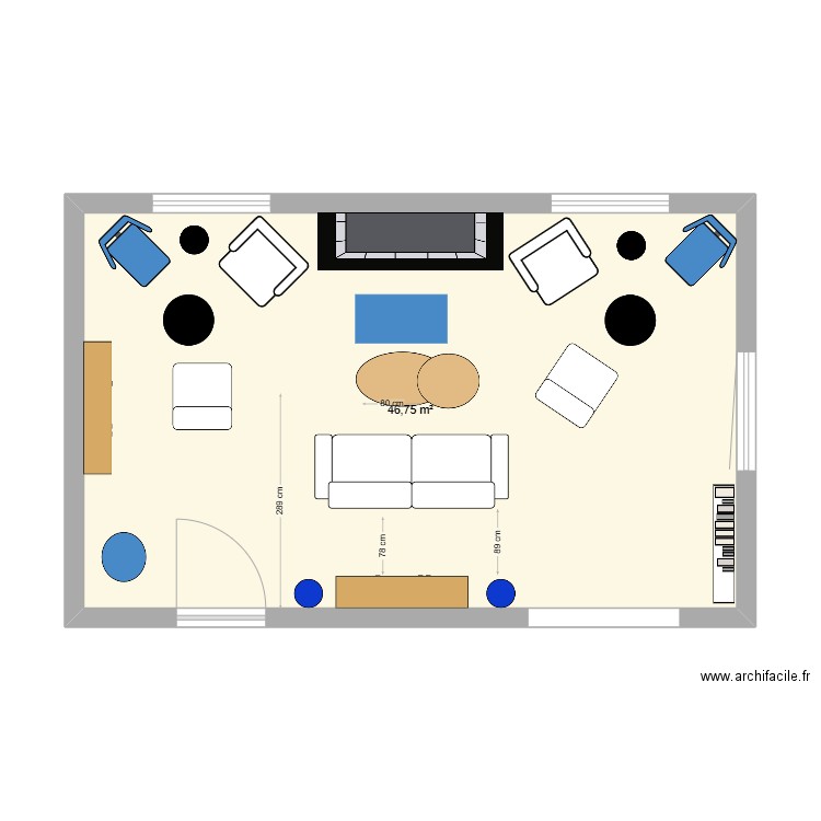 Alhoa salon Quattro. Plan de 1 pièce et 47 m2