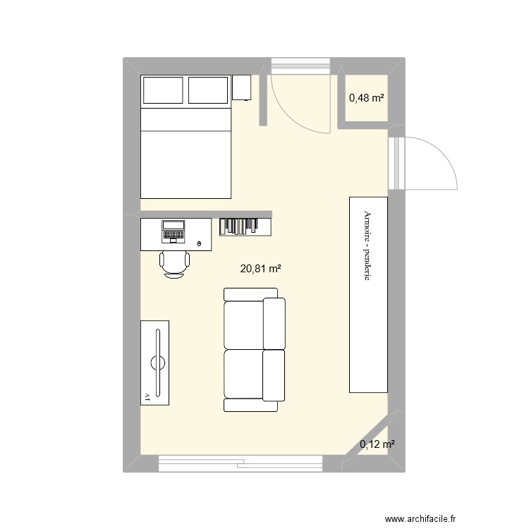 studio. Plan de 3 pièces et 21 m2