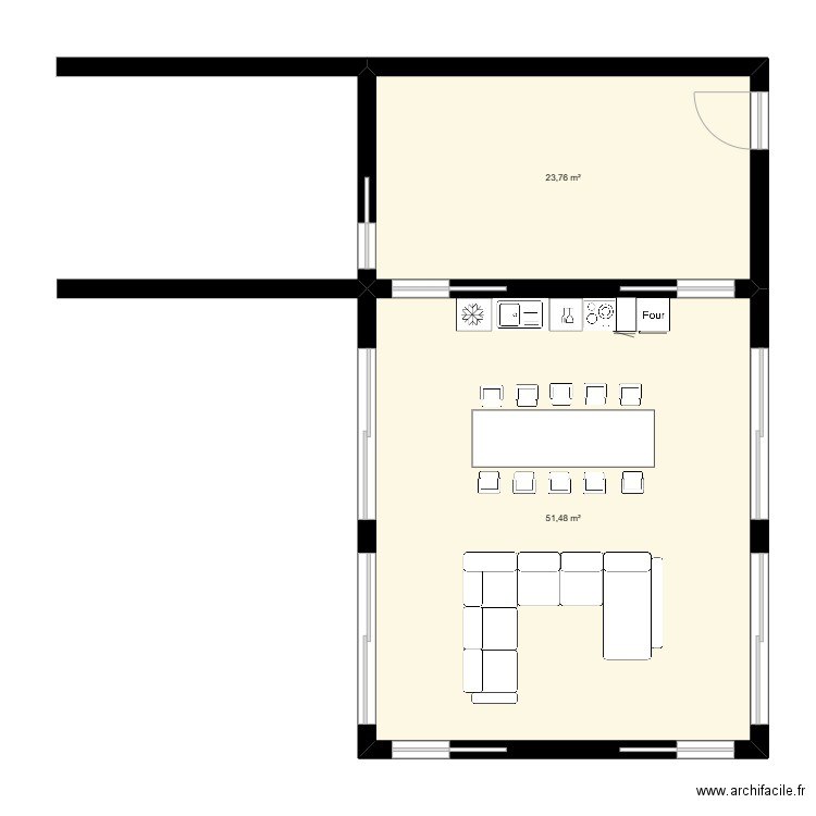 Gablok. Plan de 2 pièces et 75 m2