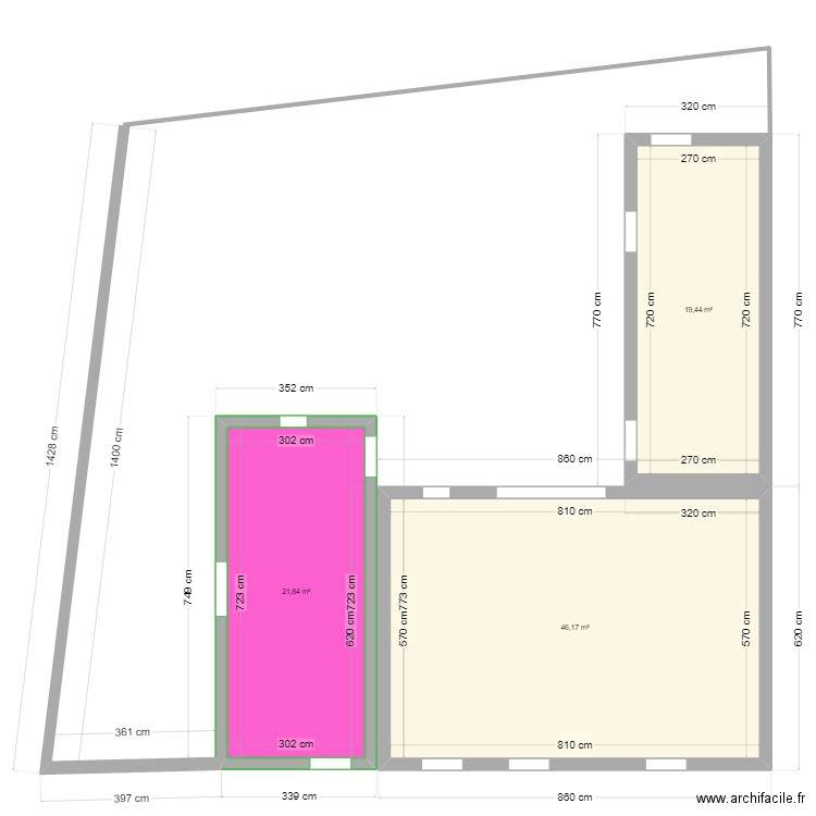 Plan dessus. Plan de 3 pièces et 87 m2