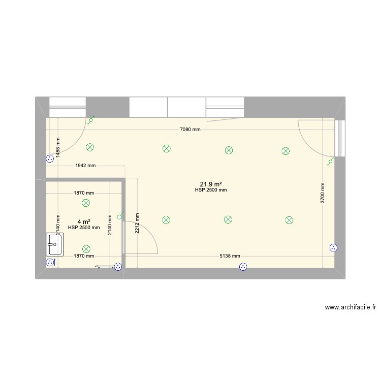 SCI EJ Diététique_Réseaux. Plan de 2 pièces et 26 m2