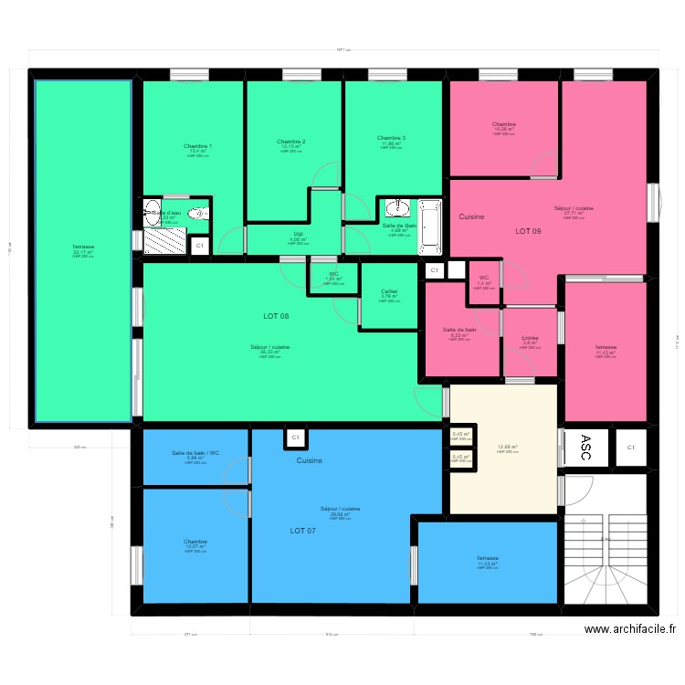 AL projet 03. Plan de 110 pièces et 1662 m2