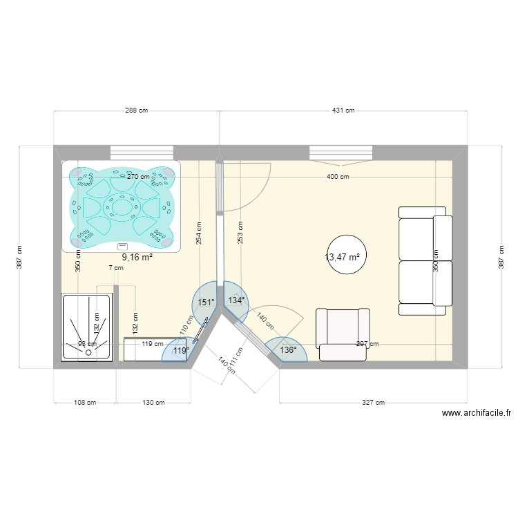 Projet Spa Détente. Plan de 2 pièces et 23 m2