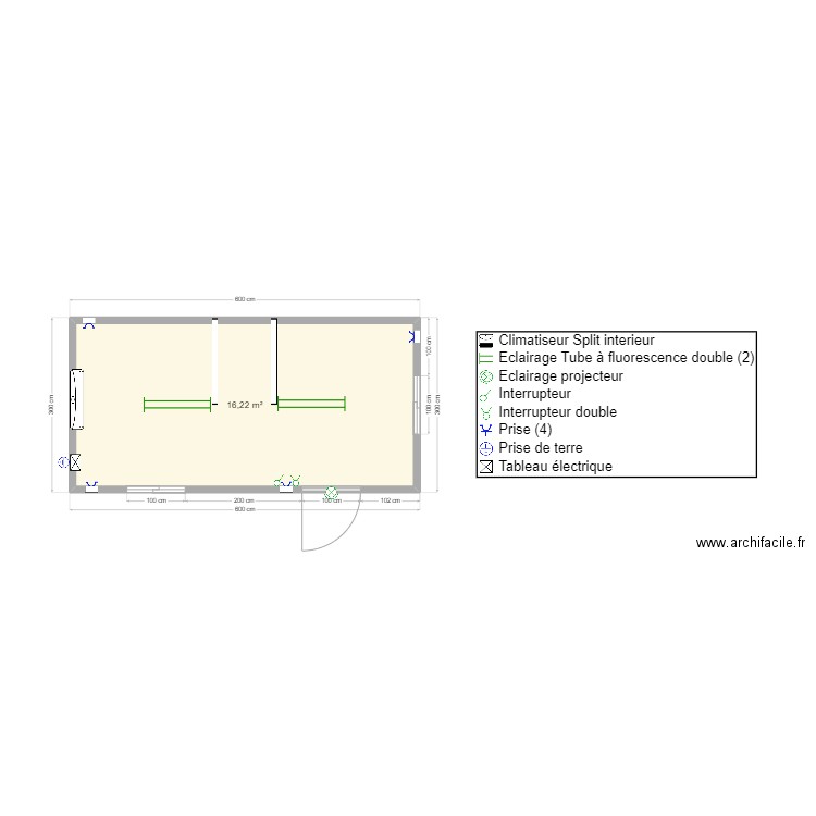 Box 6x6 - Option Clim. Plan de 1 pièce et 16 m2