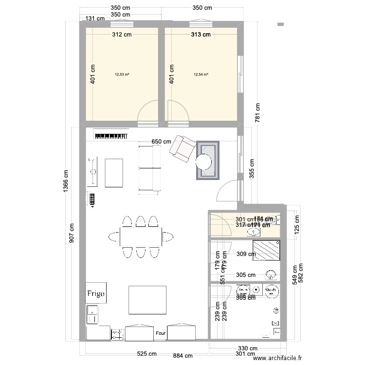 Thuit Signol. Plan de 3 pièces et 28 m2