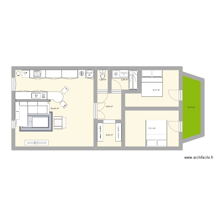 Pounche. Plan de 8 pièces et 71 m2