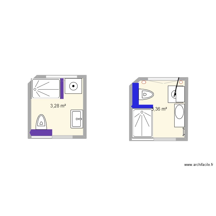 SdB Tristan V1. Plan de 2 pièces et 7 m2