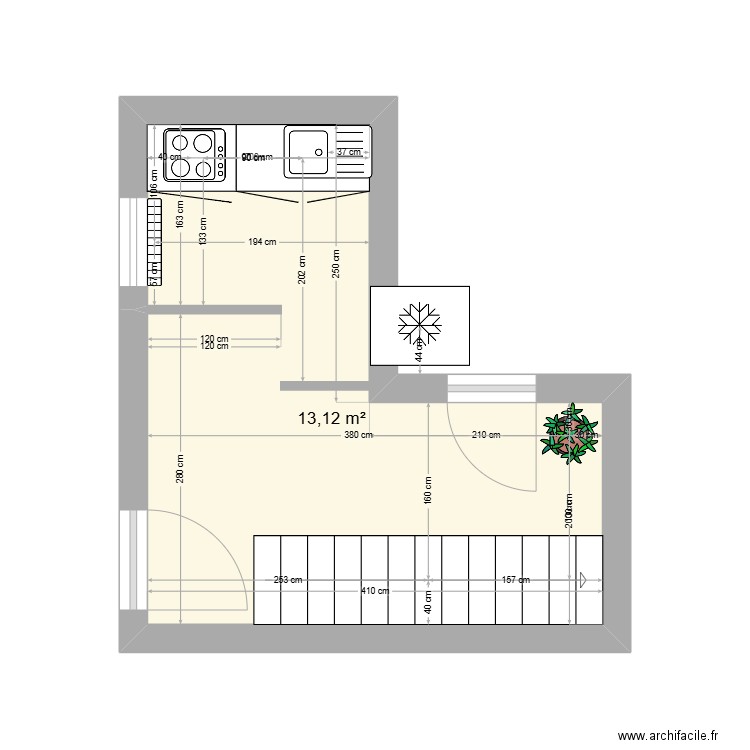 Entrée. Plan de 1 pièce et 13 m2