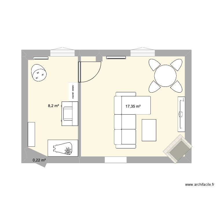 Cloison . Plan de 3 pièces et 26 m2