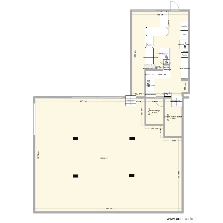 Plan basse Chico s et bar version 4 avec poteau . Plan de 4 pièces et 191 m2