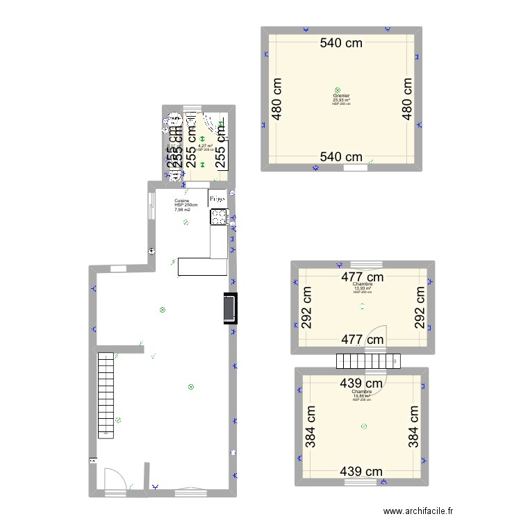 Capron cuisine. Plan de 5 pièces et 62 m2