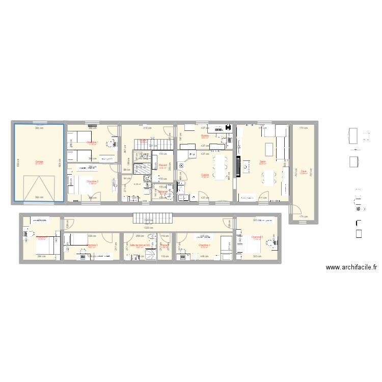 71310b9. Plan de 19 pièces et 199 m2