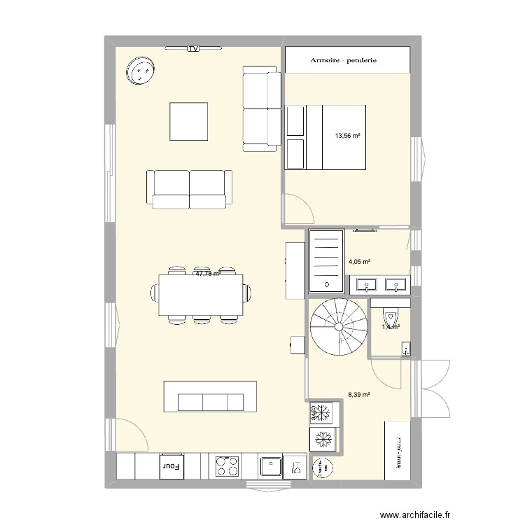 maison lafayette RDC agrandissement. Plan de 5 pièces et 75 m2