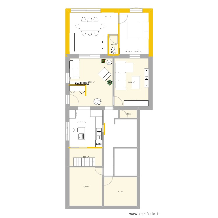 ExtensionMariePascal. Plan de 7 pièces et 62 m2