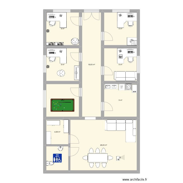 bureau. Plan de 10 pièces et 108 m2