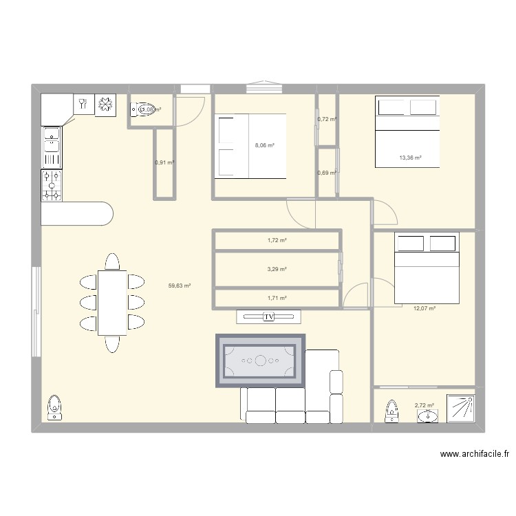 essai 3. Plan de 12 pièces et 106 m2