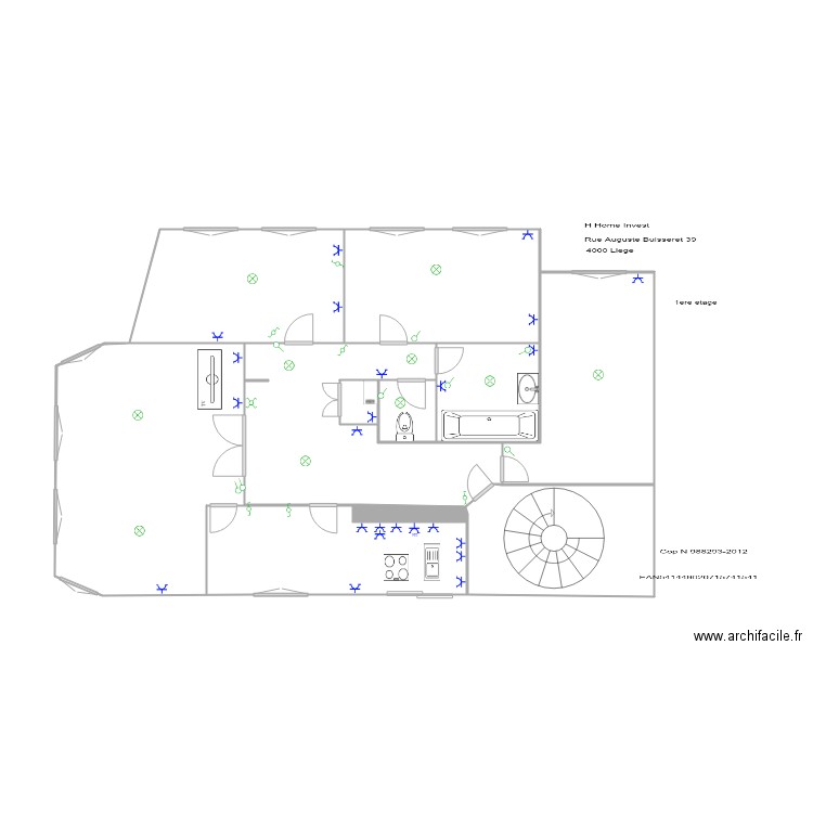 Buisseeret 1ere etage. Plan de 10 pièces et 66 m2