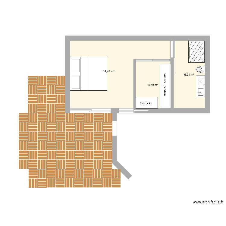 chambre. Plan de 3 pièces et 25 m2