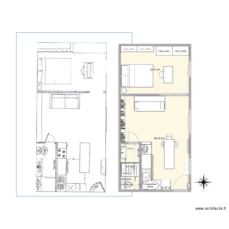 19 av meublé. Plan de 0 pièce et 0 m2