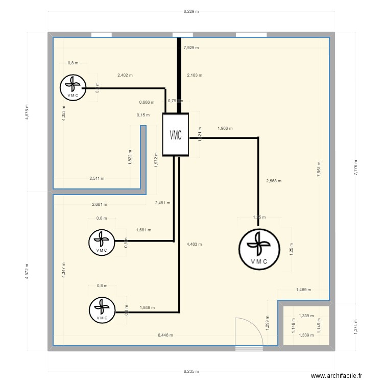 Cave. Plan de 2 pièces et 69 m2