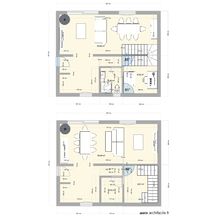 RDC. Plan de 6 pièces et 94 m2