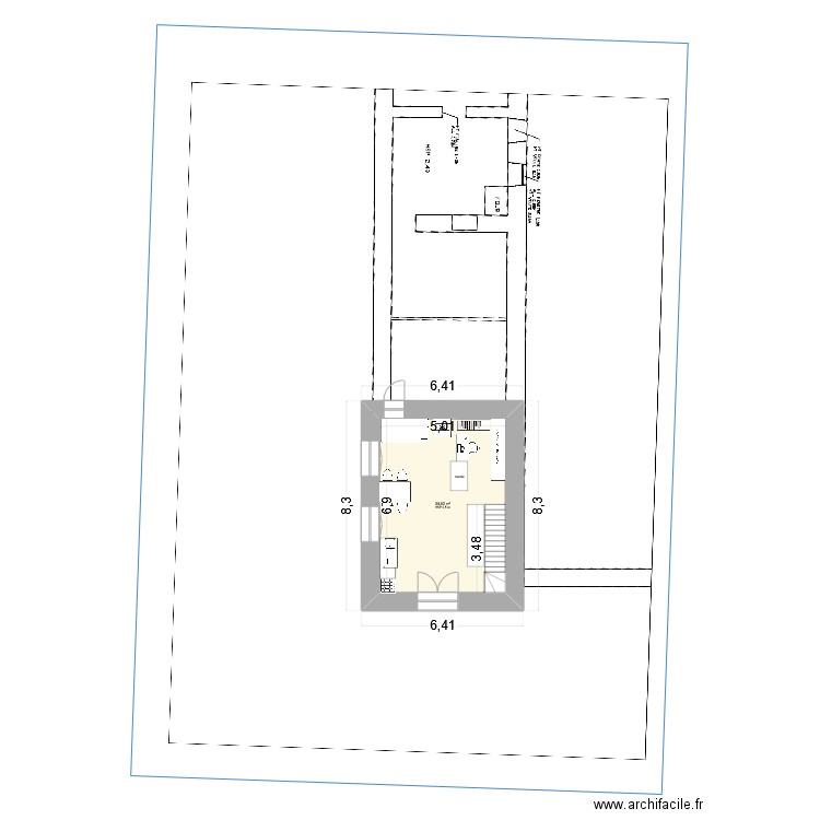 Vo_Longère martin escalier nord. Plan de 4 pièces et 60 m2