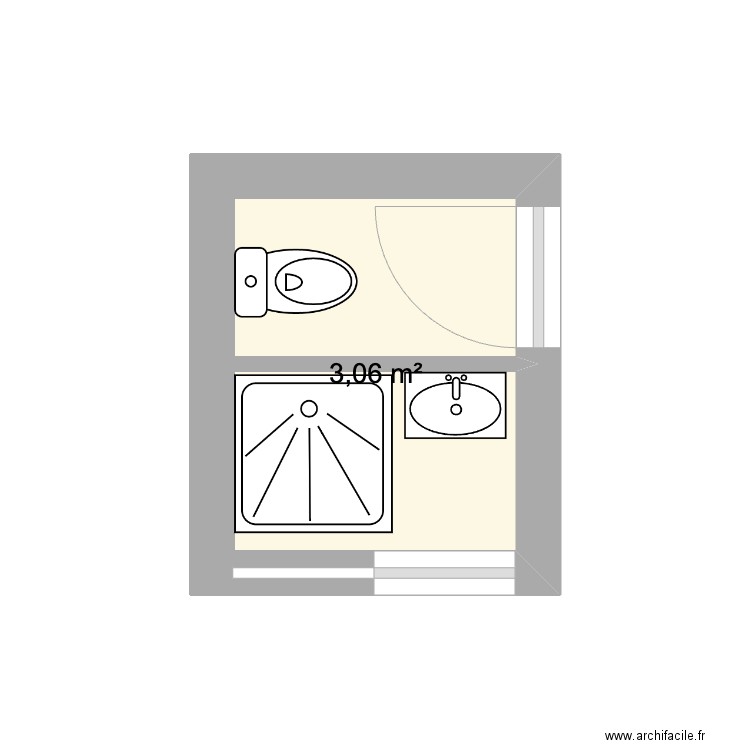 wc + sdd 1er droit dans salon 160 x 210 cm = 3,6m2. Plan de 1 pièce et 3 m2