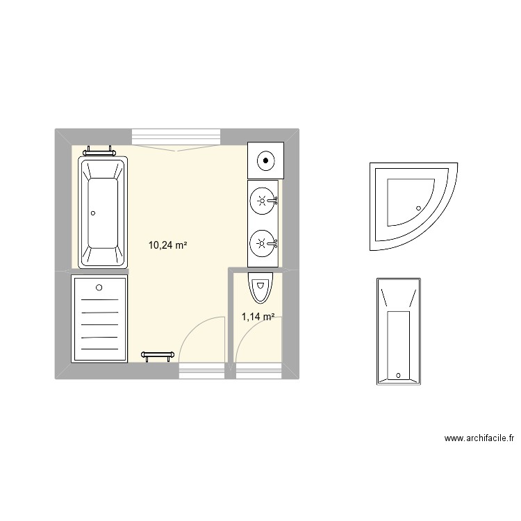 Salle de bain Néoules. Plan de 2 pièces et 11 m2