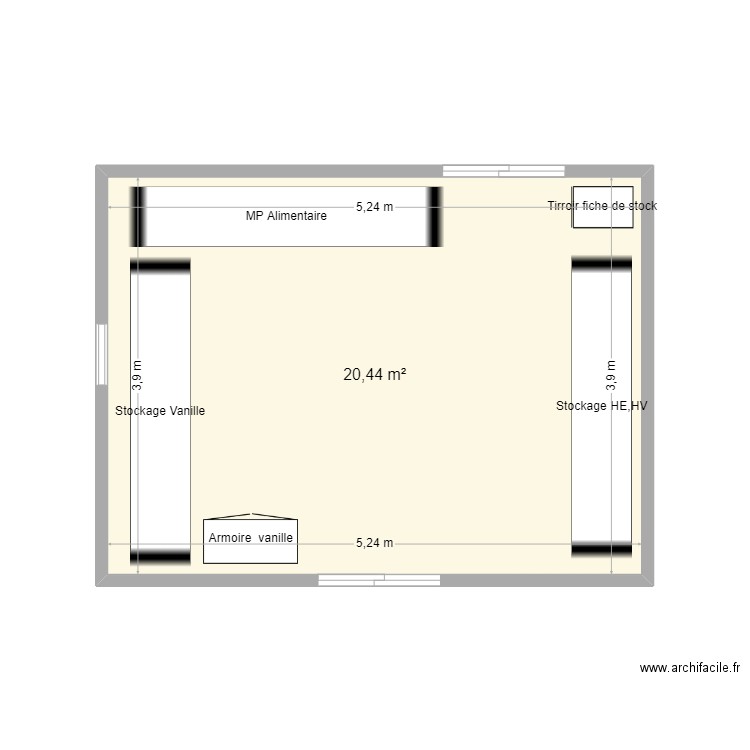 Plan Stockage MP et étiquette R+2b. Plan de 1 pièce et 20 m2