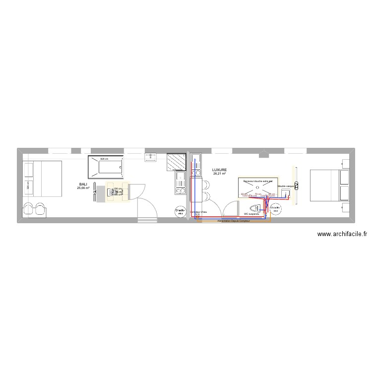  VAISE X2. Plan de 3 pièces et 54 m2