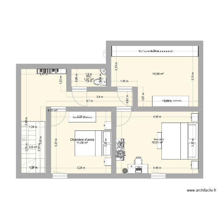 Maison Lapleau. Plan de 8 pièces et 117 m2