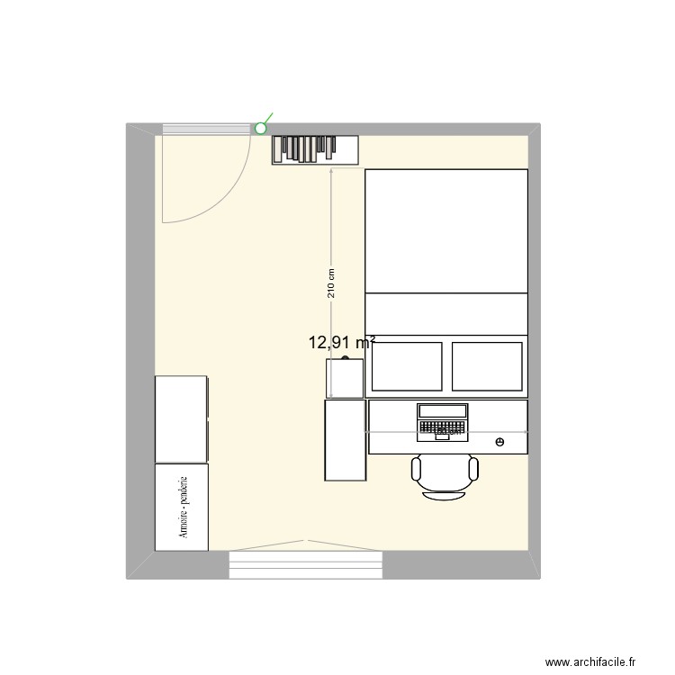 Chambre Macéo. Plan de 1 pièce et 13 m2