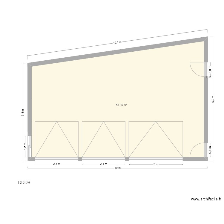 plan du dessus sans voitures. Plan de 1 pièce et 55 m2