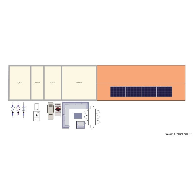 Abris. Plan de 4 pièces et 36 m2