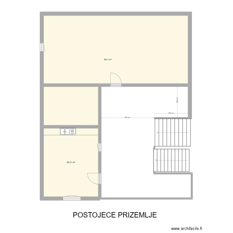 KAT. Plan de 2 pièces et 84 m2