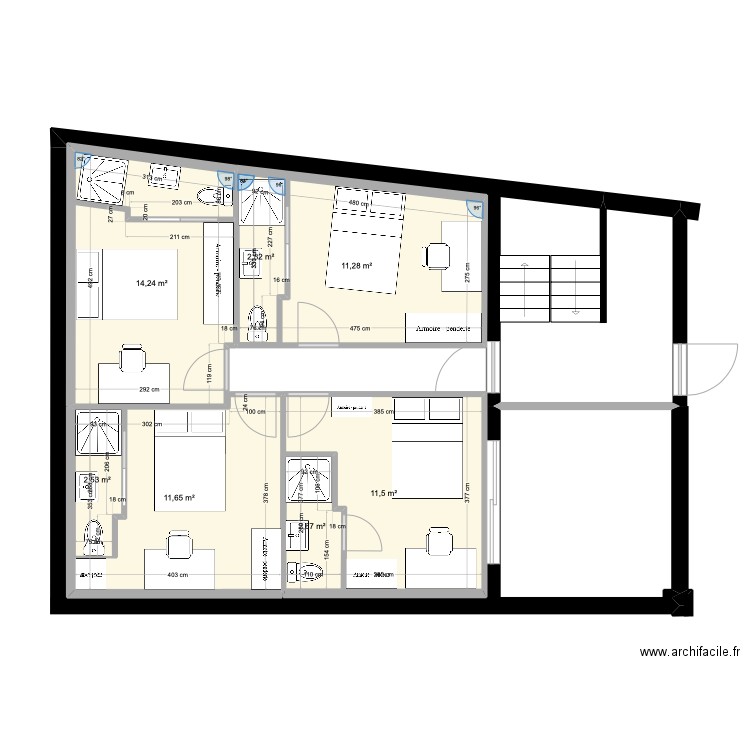 2èm G chambres/4. Plan de 7 pièces et 66 m2