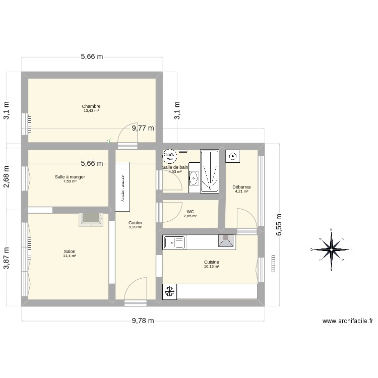 Plan Appt. Modane. Plan de 8 pièces et 63 m2