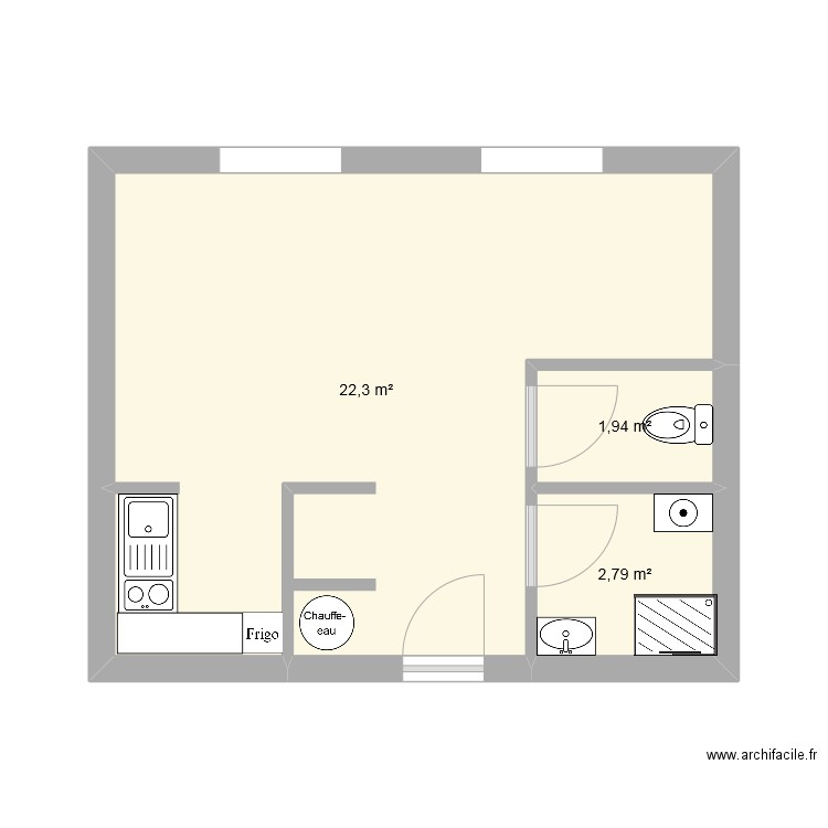 Séjour. Plan de 3 pièces et 27 m2