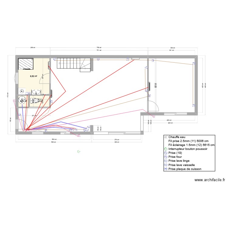 Les Mouettes   Electricité PC + Chauffage. Plan de 3 pièces et 9 m2