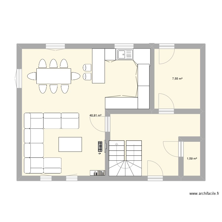 qsfgqerg. Plan de 3 pièces et 58 m2