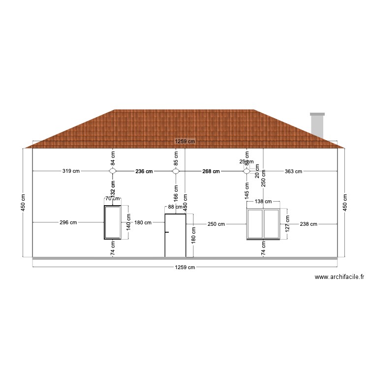 Façade sud initiale. Plan de 0 pièce et 0 m2