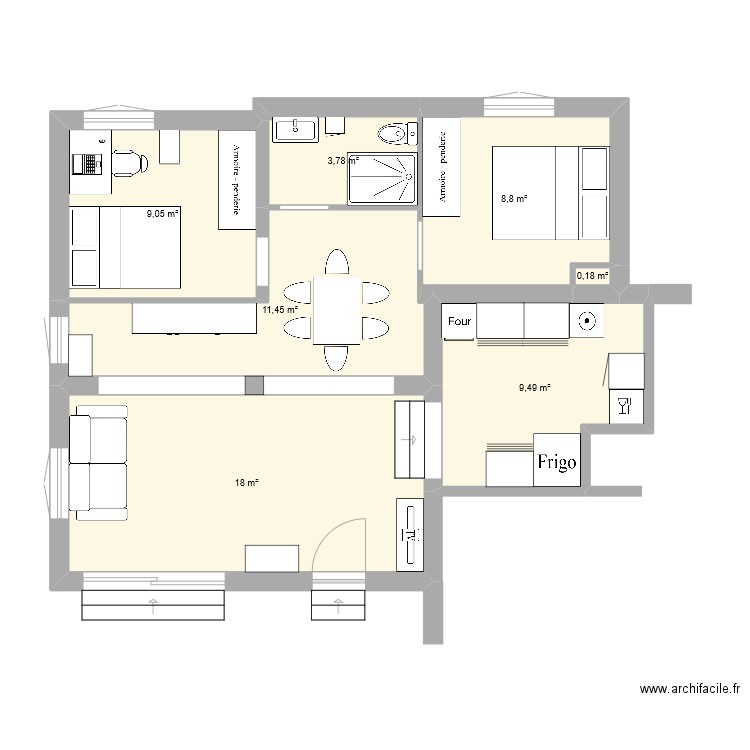 Projet 04. Plan de 7 pièces et 61 m2