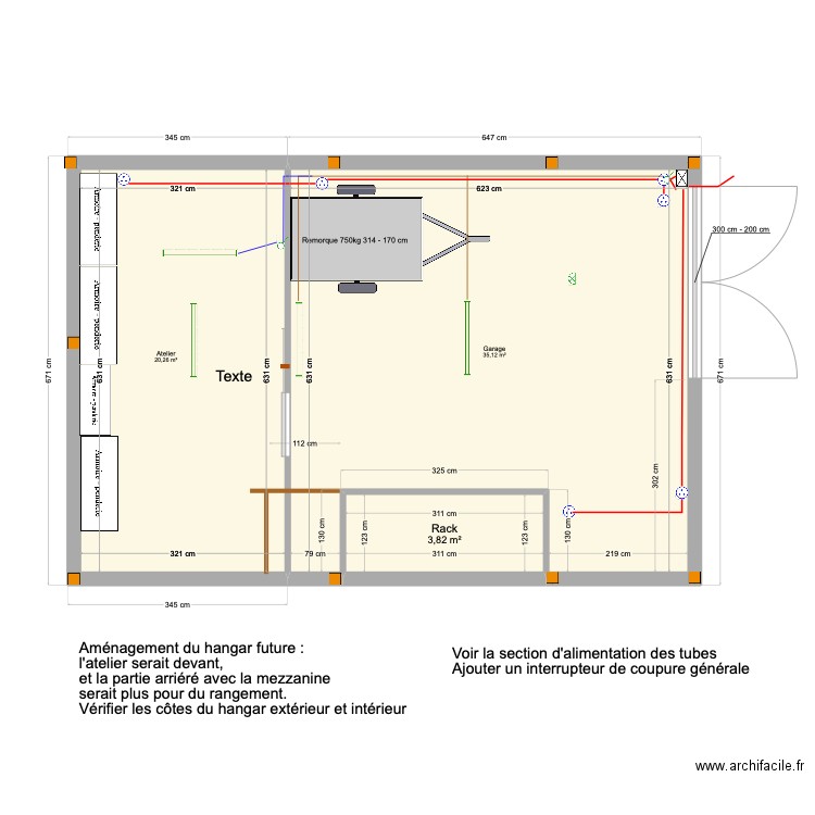 Plan Hangar. Plan de 3 pièces et 59 m2