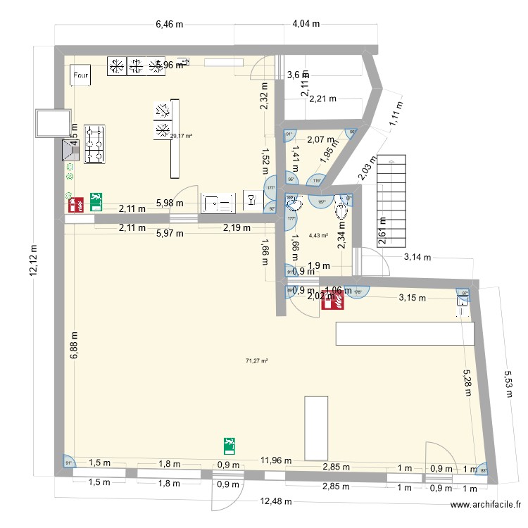 La Cuisinerie. Plan de 3 pièces et 105 m2