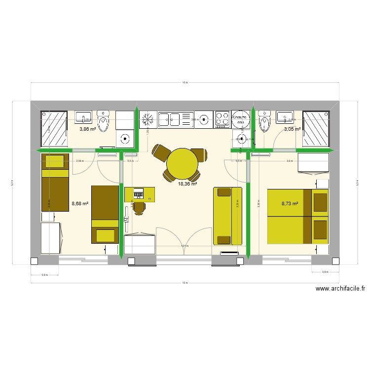 atelier 102Q tx2025 r. Plan de 5 pièces et 43 m2