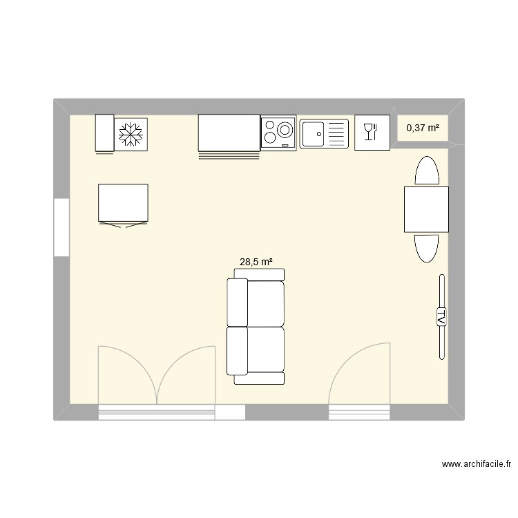 salon. Plan de 2 pièces et 29 m2